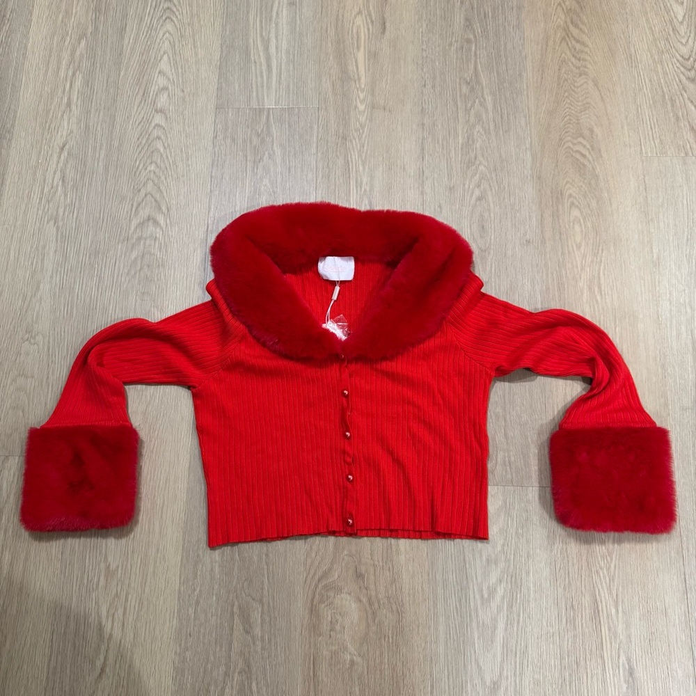NWT Selkie Vibrant Red Faux Fur Cardigan -XXL